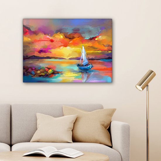 Toile - Huile - Peinture - Bateau - Nuages ​​- Couleurs - 80x60 cm - Intérieur - Peintures sur toile