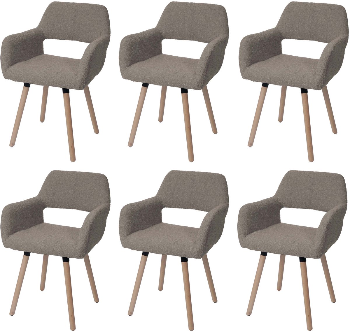 Set van 6 eetkamerstoelen MCW-A50 II, keukenstoel, gestoffeerde stoel, hout, stof/textiel bouclé (450 g/m²) MVG ~ taupe