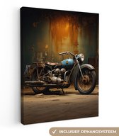 Tableau toile Vintage - Moto - Blauw - Ancien - Garage - 60x80 cm - Décoration murale