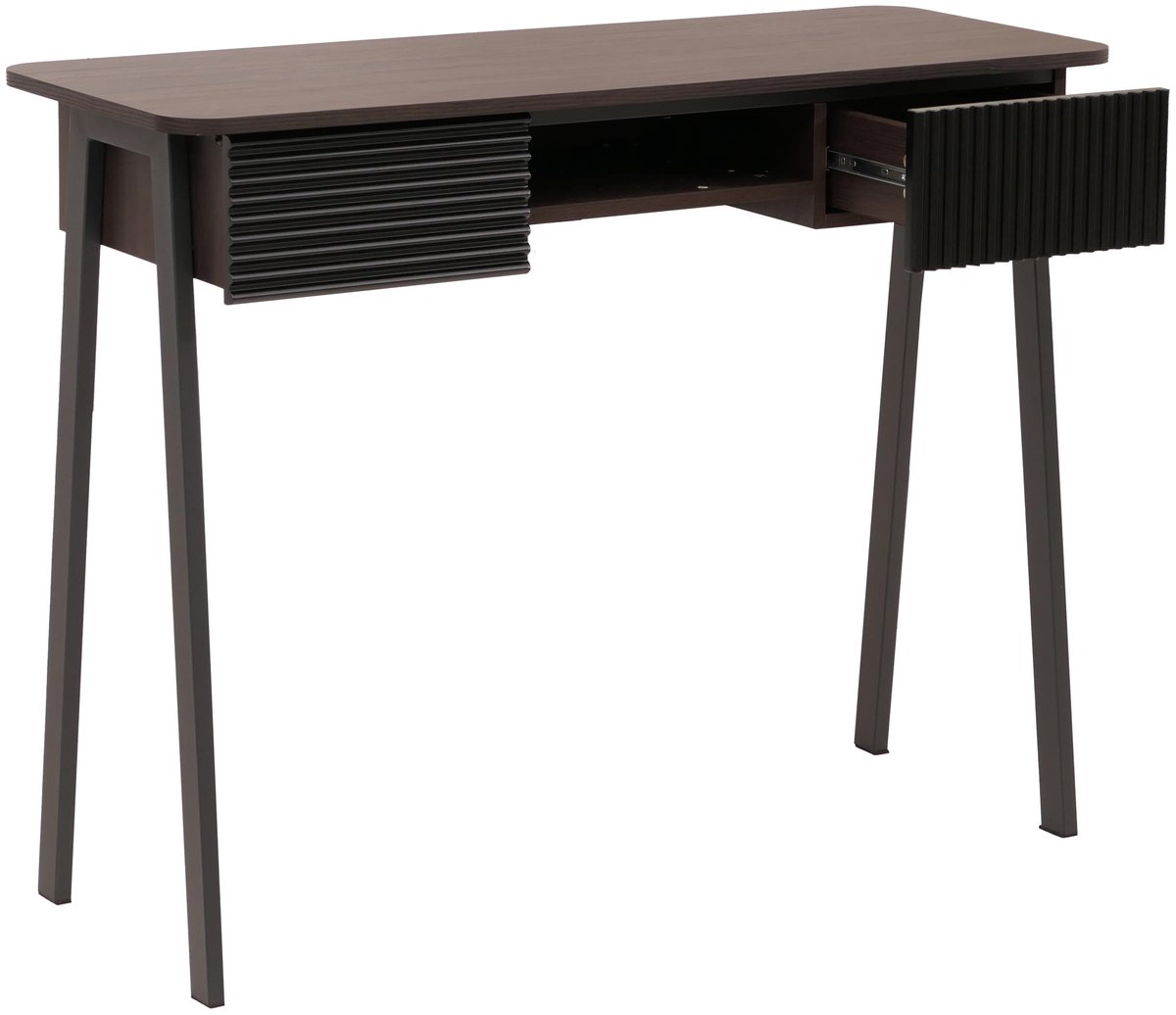 MCW Console tafel MCW-O40, telefoontafel hal-/bijzettafel, opberglade MDF melamine metaal 88x110x40cm ~ walnootlook
