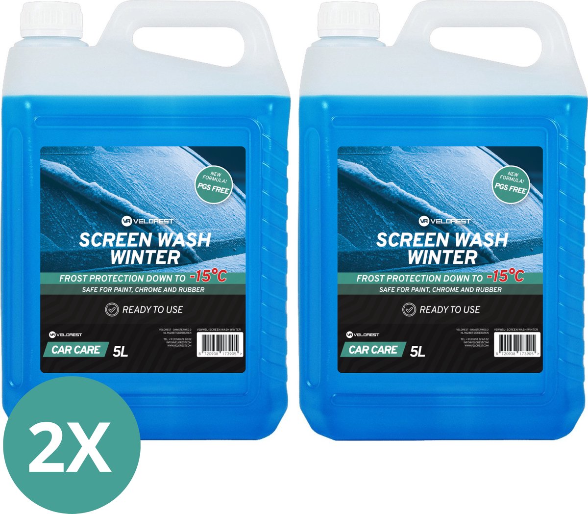 Velorest Ruitenwisservloeistof Winter 5L (2-pack) - Ruitensproeiervloeistof Winter - Ruitenwisservloeistoffen Antivries - Ruitenvloeistof Auto - Ruitenwisservloeistof Concentraat - Screenwash