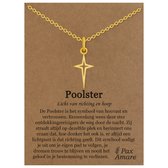 Poolster Ketting op Cadeau Kaartje Goudkleurig - Polaris Hanger - Roestvrij Staal / Stainless Steel - 45cm + 5cm verstelbaar - Pax Amare