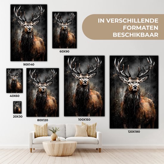 Tableau toile 20x30 cm - Cerf noir - Accessoires décoration chambre - Peintures salon tête de cerf - Décoration murale tête d'animal chambre - Décoration murale cuisine - Toile murale intérieur - Décoration maison