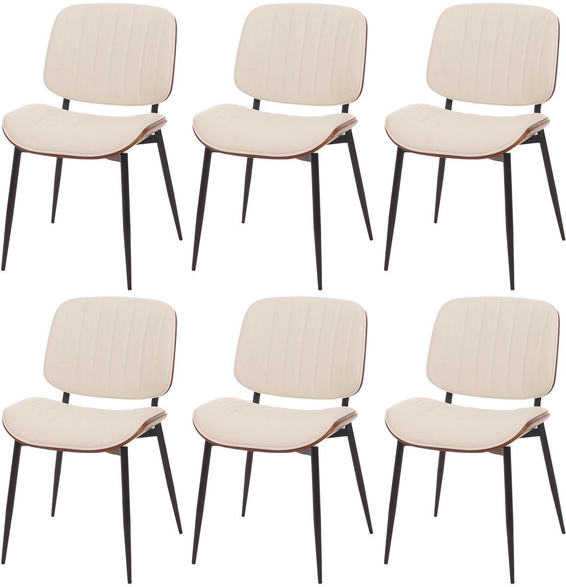 MCW Set van 6 eetkamerstoelen MCW-O44, keukenstoel, gebogen hout, kunstleer MVG ~ walnootlook, wit