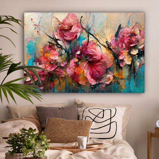 Tableau toile fleurs - Art - Rose - Toile canvas - Peintures sur toile - Décoration salon - Chambre - 140x90 cm - Décoration murale - Photo sur toile - Décoration murale - Décoration chambre