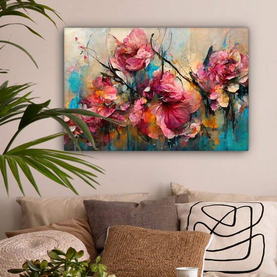 Tableau toile fleurs - Art - Rose - Toile canvas - Peintures sur toile - Décoration salon - Chambre - 60x40 cm - Décoration murale - Photo sur toile - Décoration murale - Décoration chambre