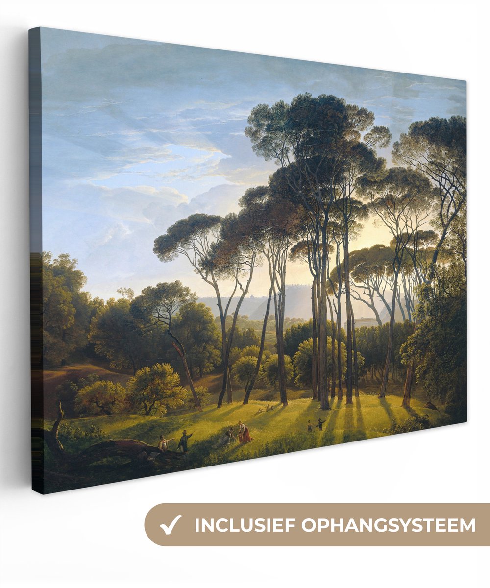 Canvas - Schilderij Italiaans landschap met parasoldennen - Kunst - Oude meesters - 160x120 cm - Kamer decoratie - Slaapkamer