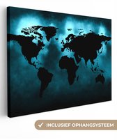 Wereldkaart Toile - 80x60 - Décoration murale Wereldkaart - Zwart - Blauw