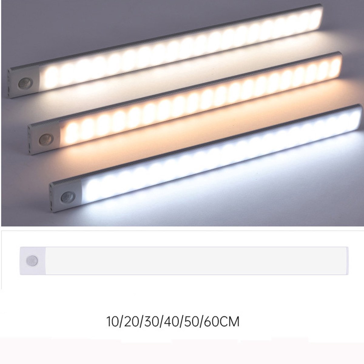 LED Strip 60 cm – Bewegingssensor lichtbalk – Led verlichting – Warm, neutraal of koud Wit – Energiezuinig – Eenvoudig te installeren – zilverkleurig