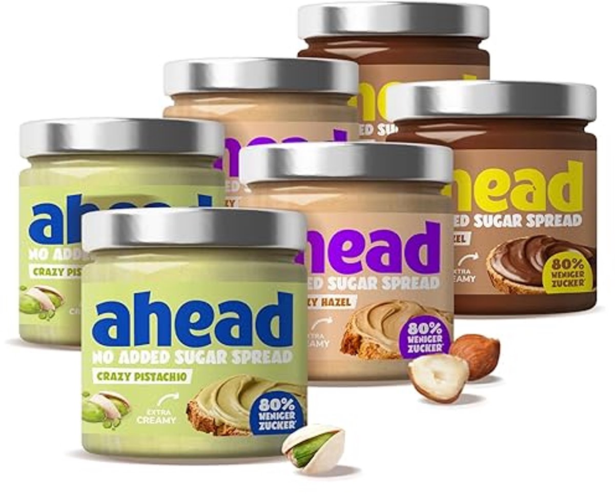 ahead Crazy Spreads – Suikerarme Notenpasta – Glutenvrij, Vegetarisch, Zonder Palmolie en Toegevoegde Suiker – Chocopasta & Pistache Pasta