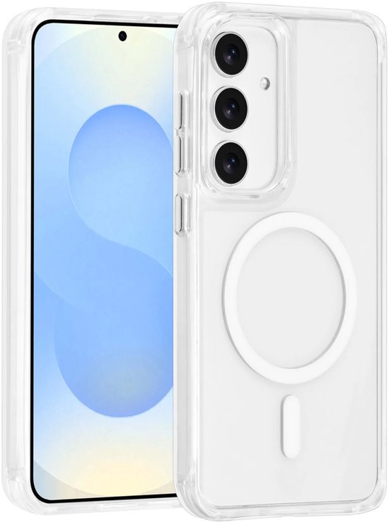 Transparant hoesje met MagSafe-ring voor Samsung Galaxy S25, met drievoudige camera-uitsparing.