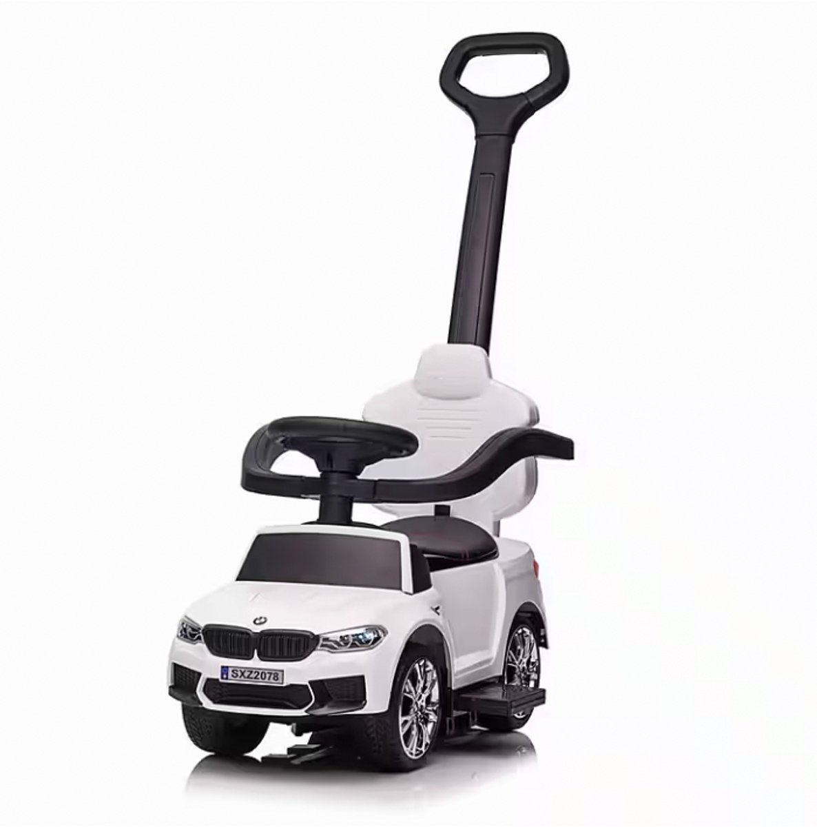 Bogi luxe loopauto - loopwagen met duwstang - Babywalker - BMW M5 - Leren zitje - Luxe uitvoering - Goede kwaliteit - Wit