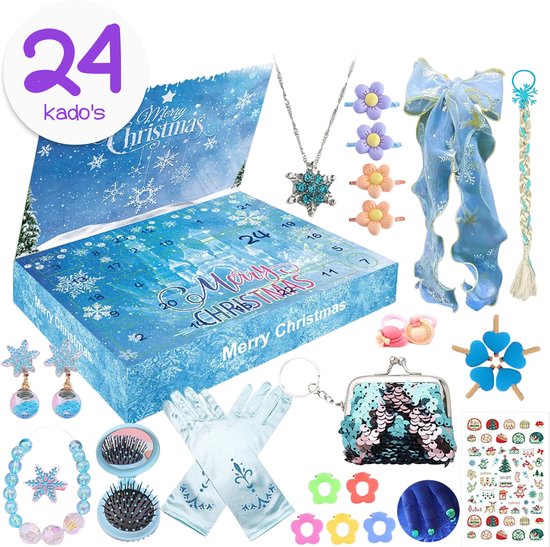 Adventskalender 2025 - Meisjes - Frozen - 24 Vakjes met dagelijkse cadeaus - Kerstcadeau - haaraccessoires - sieraden - speelgoed