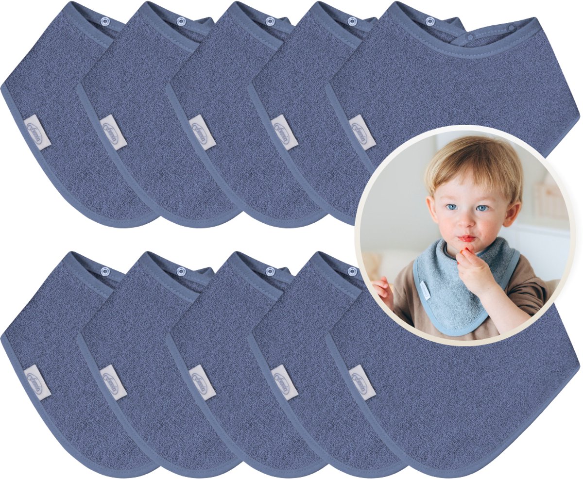 Funnies Bandana Slabbetjes 10 Stuks Silk Blue - Set van 10 Zachte Slabbetjes - Kwijldoekjes - Spuugdoekjes - Gemaakt van 100% Katoenen Badstof - Absorberend, Zacht en Makkelijk Wasbaar - Ideaal voor Baby’s bij Voeden, Kwijlen en Spugen