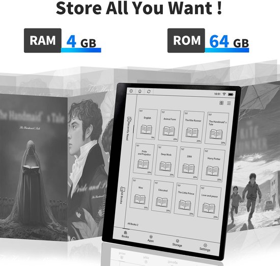 Lipa ET10 Ereader 10 inch - 64 GB - 4GB RAM - Meer talen - Ebook & Luisterboek - E-reader voor Ebooks - Met Google Playstore - Met Hoes en Stylus Pen - E-ink - Aantekeningen mogelijk van Merkloos — afbeelding 2