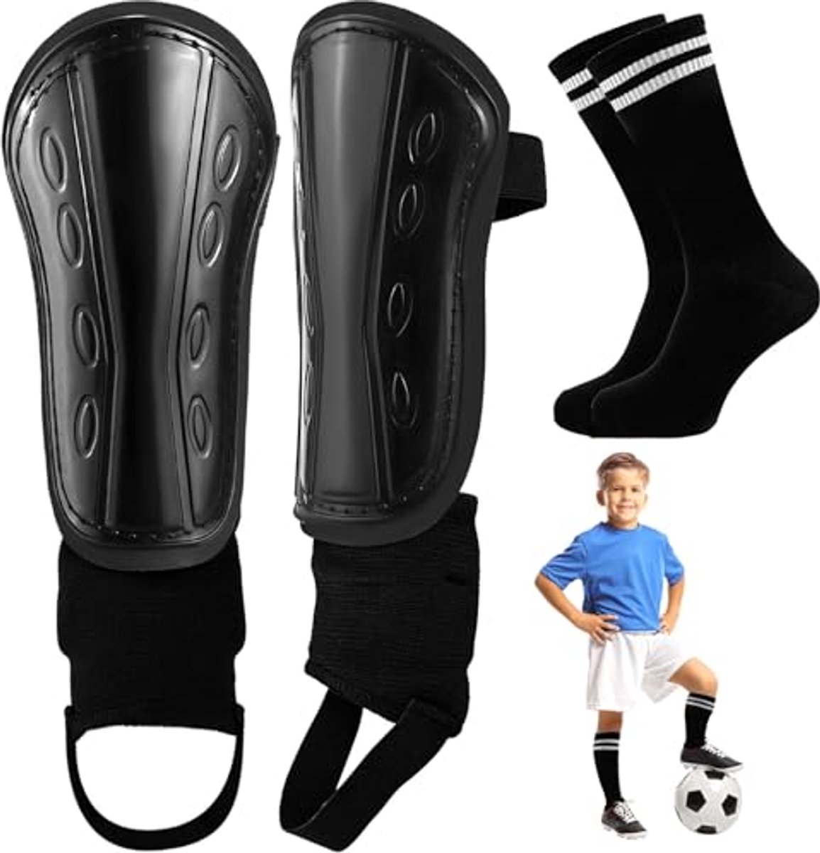 Verstelbare Scheenbeschermers en Voetbalsokken voor Kinderen van 3 tot 7 Jaar