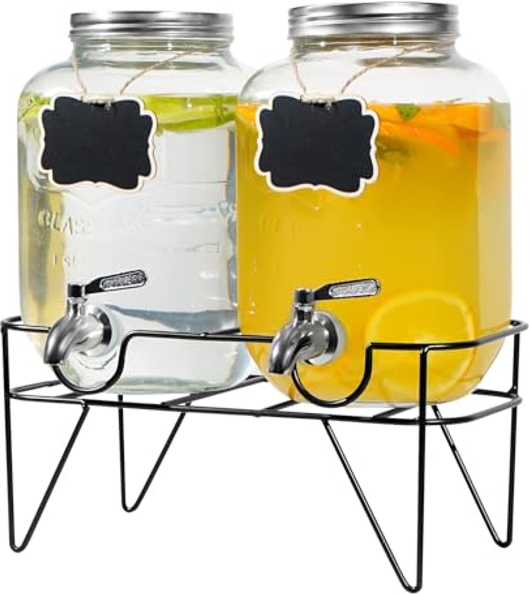 Dubbele 4L Glazen Dranken Dispenser met Standaard - Ideaal voor Feesten, Huwelijken en Verjaardagen