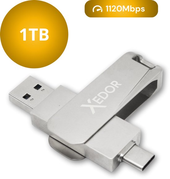 Xedor® Base - Clé USB - 1 To - 1120 Mbps - USB C et A - iPhone et Android