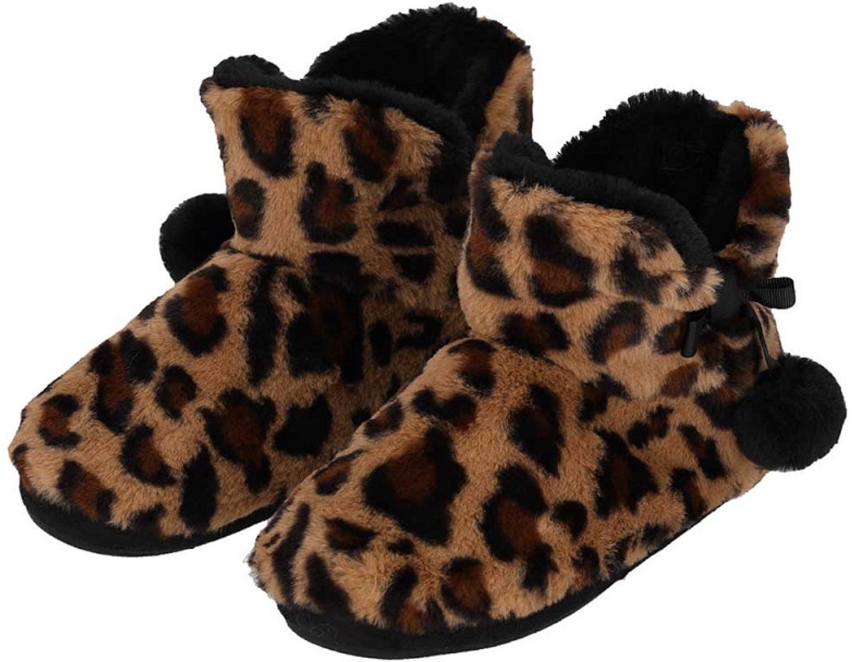 XQ dames homeboots - animal print - bruin/zwart - hoog - maat 41/42