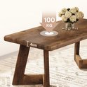 Houten salontafel met verweerd bruin oppervlak. De tafel heeft een dikte van 4 cm en een draagvermogen van 100 kg.