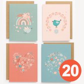 Wenskaarten 20 stuks + Enveloppen Blanco - Dubbele Wenskaart - Ansichtkaarten - Verjaardagskaarten - Set wenskaarten zonder tekst