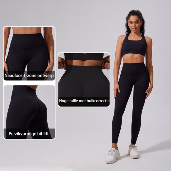 Gloovon® - Sportlegging dames - Sportkleding dames - Shape legging - Hoge taille - Sportbroek dames - Geschikt voor fitness en yoga - yoga legging dames - Hardloopbroek dames - Maat L - Zwart van Gloovon® — afbeelding 5