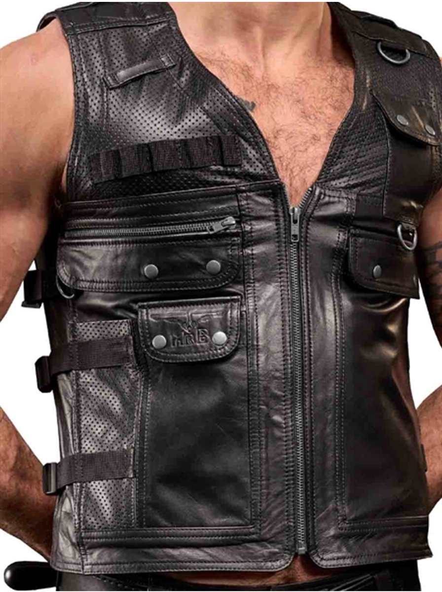 Mister b leather utility vest medium - black