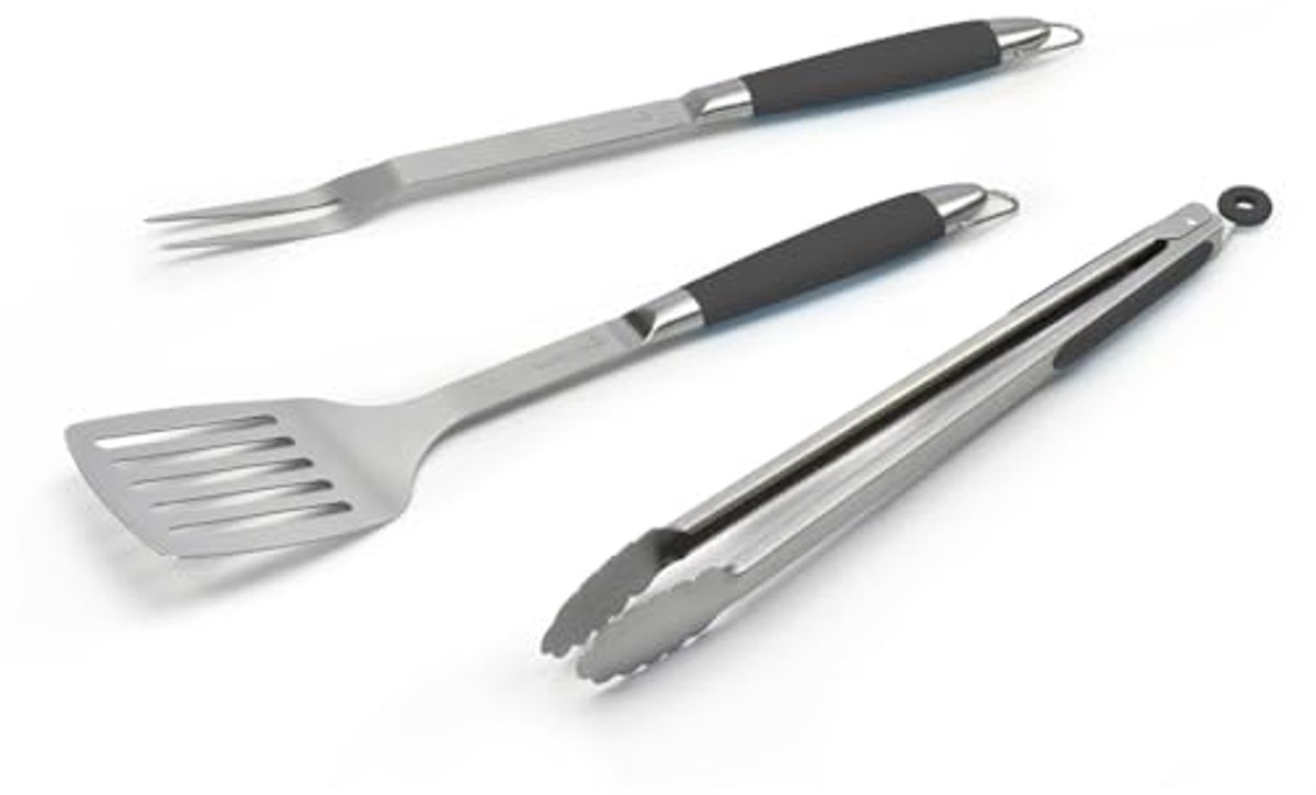Driedelige BBQ Gereedschapset met RVS Spatel, Vork en Tang - 43 cm