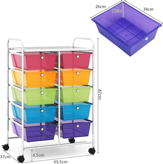 Costway Rolwagen Met 15 Stapelbare Laden Ladewagen Rolcontainer Met Legplank Badkamerrolwagen Opbergwagen 63 X 37 X 87 Cm Zwart