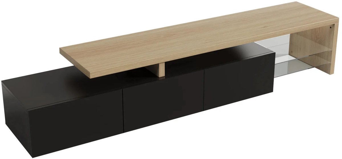 Vécarti - Moderne Tv-meubel - TV kast Led - Praktisch - 3 lades - Woonkamer - 200x39x42cm - Zwart/bruin - Opbergruimte - Meubel
