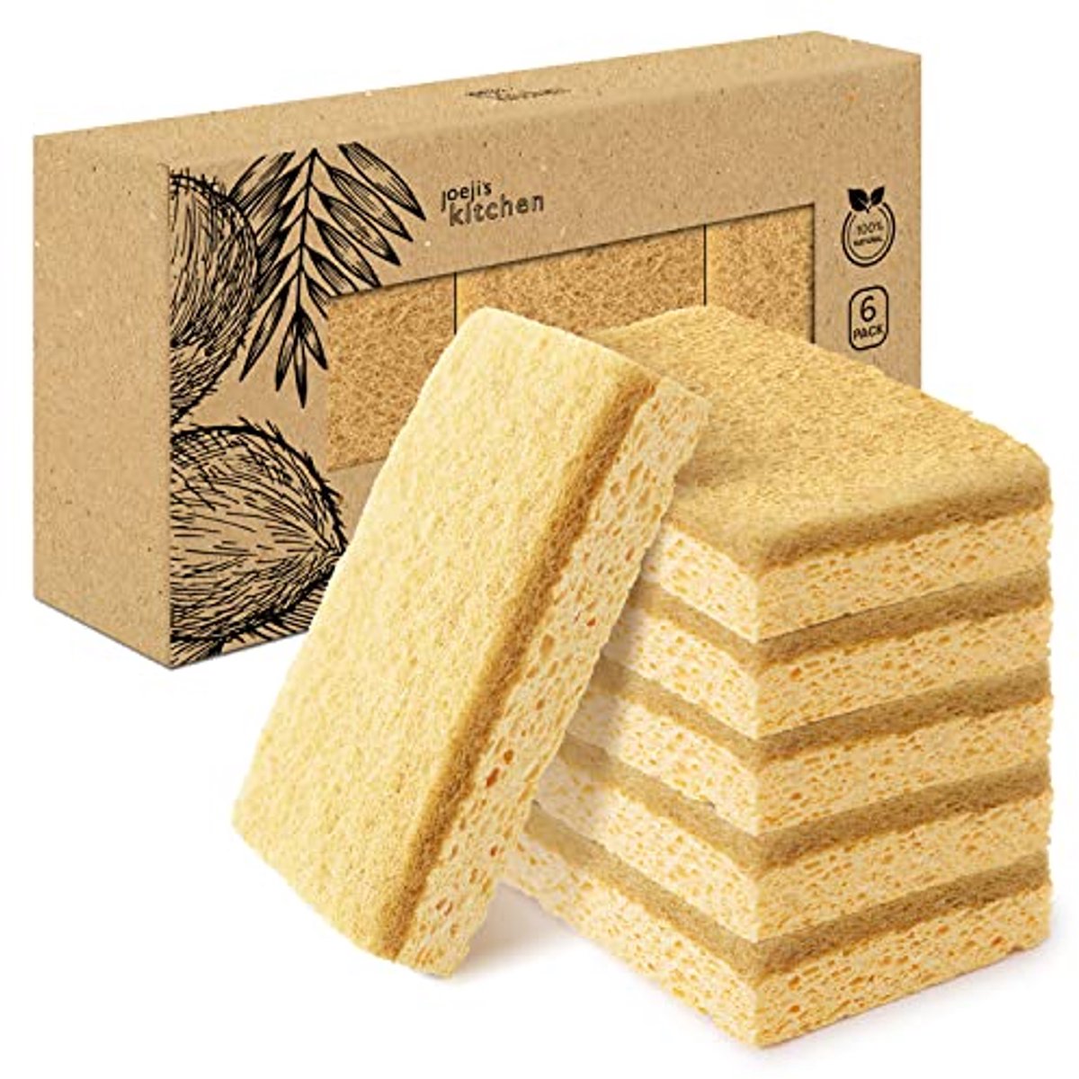 Biodegradable Dishwashing Sponges - Eco-Friendly Cleaning Sponges Pack of 6