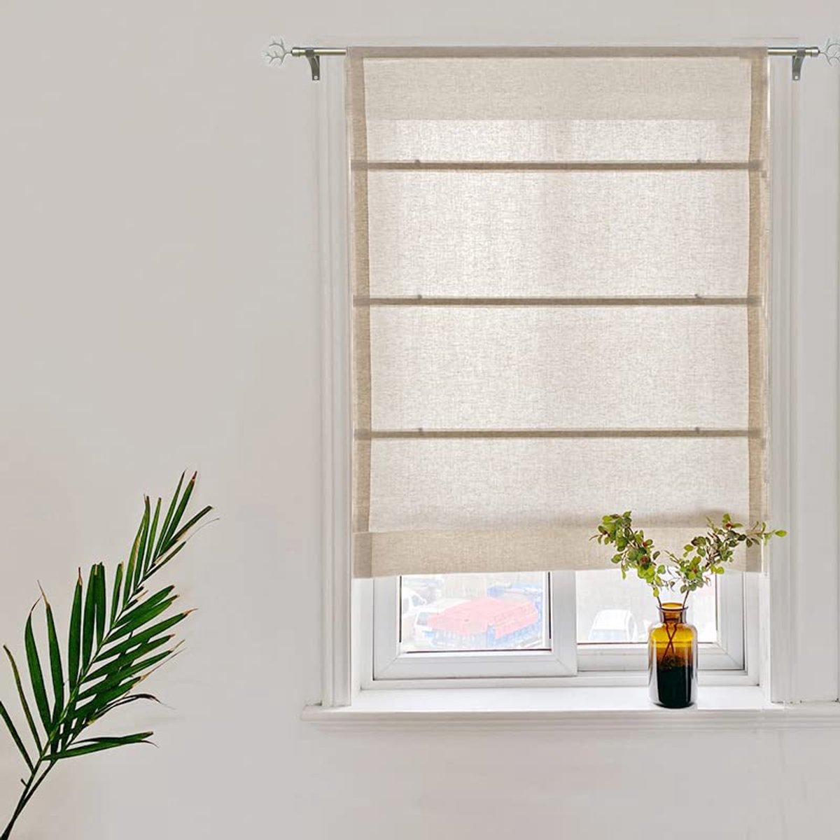 Vouwgordijnen daglicht stof met koord in landhuisstijl - 40 x 120 cm - zandkleur