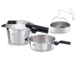 Fissler Snelkookset - Snelkookpannenset - met stoominzet en driepoot - 4.5L+2.5L - Vitaquick Premium Fissler