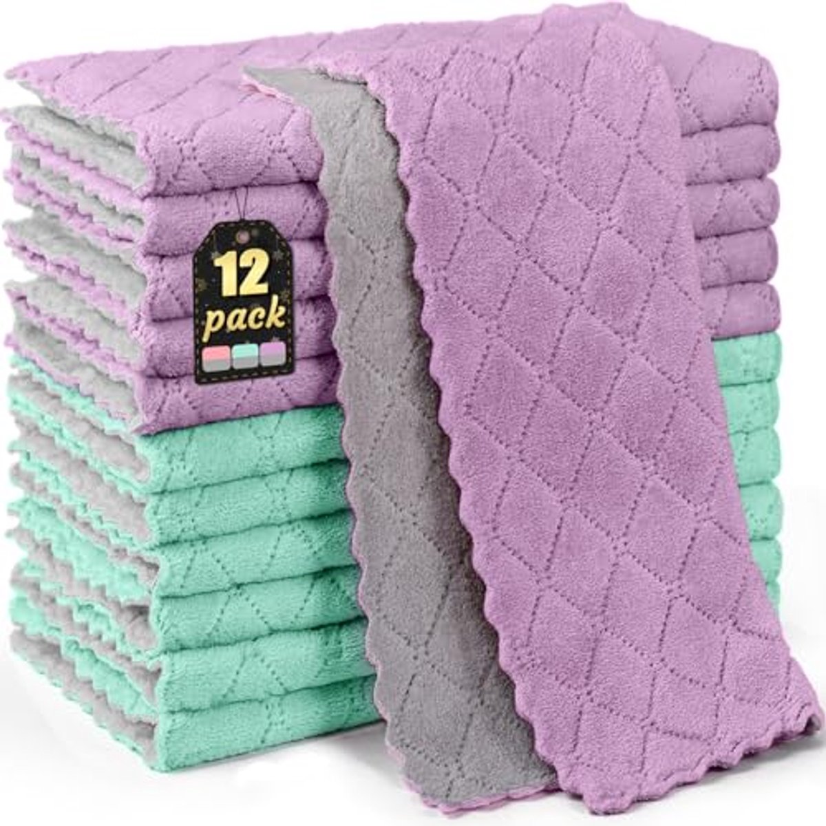 Microfiber Keukenvaatdoeken - 12 Pack Zeer Absorberend en Pluisvrij
