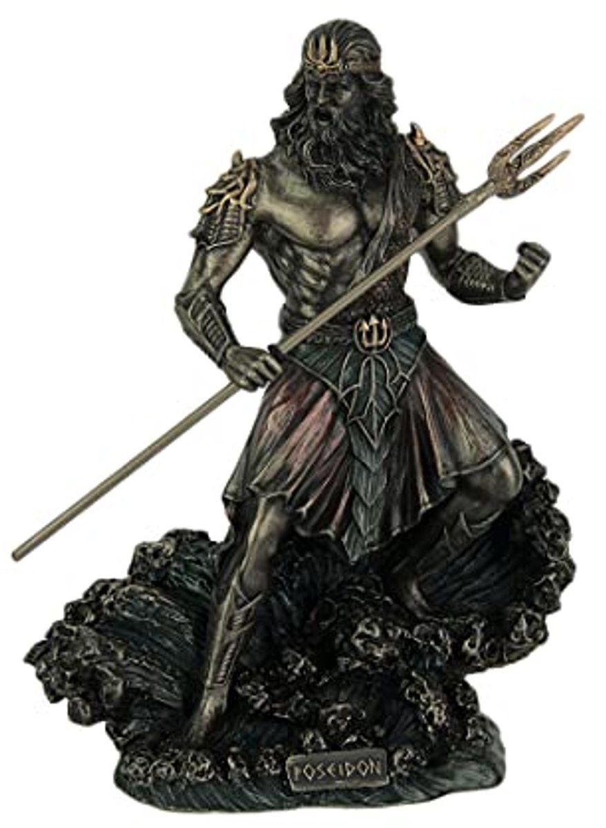 Griekse God Poseidon Standbeeld met Bronzen Afwerking