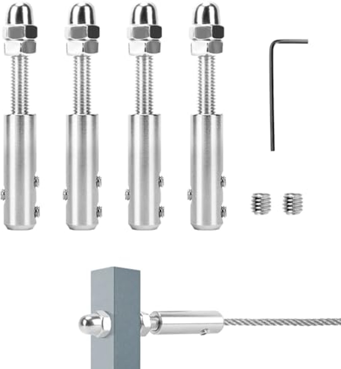 Kabelspanner van roestvrij staal voor 4 mm kabel en L-sleutel - Perfecte oplossing voor scheerlijnen