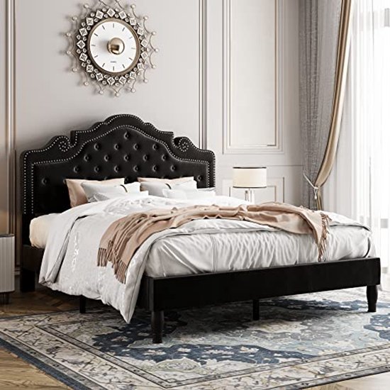 Elegant Gestoffeerd Bed 180 X 200 Cm Met Grote Rugleuning, Bekleed Met Fluweel, Met LED En USB Aansluiting Grijs