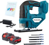 TRUSKORE 21V Accu Decoupeerzaag – Incl. 2x Accu & Oplader – 5 Zaagbladen – Variabele Snelheid – Draadloos & Ergonomisch - Zaagdiepte 65 mm - Voor Hout, Metaal & Kunststof