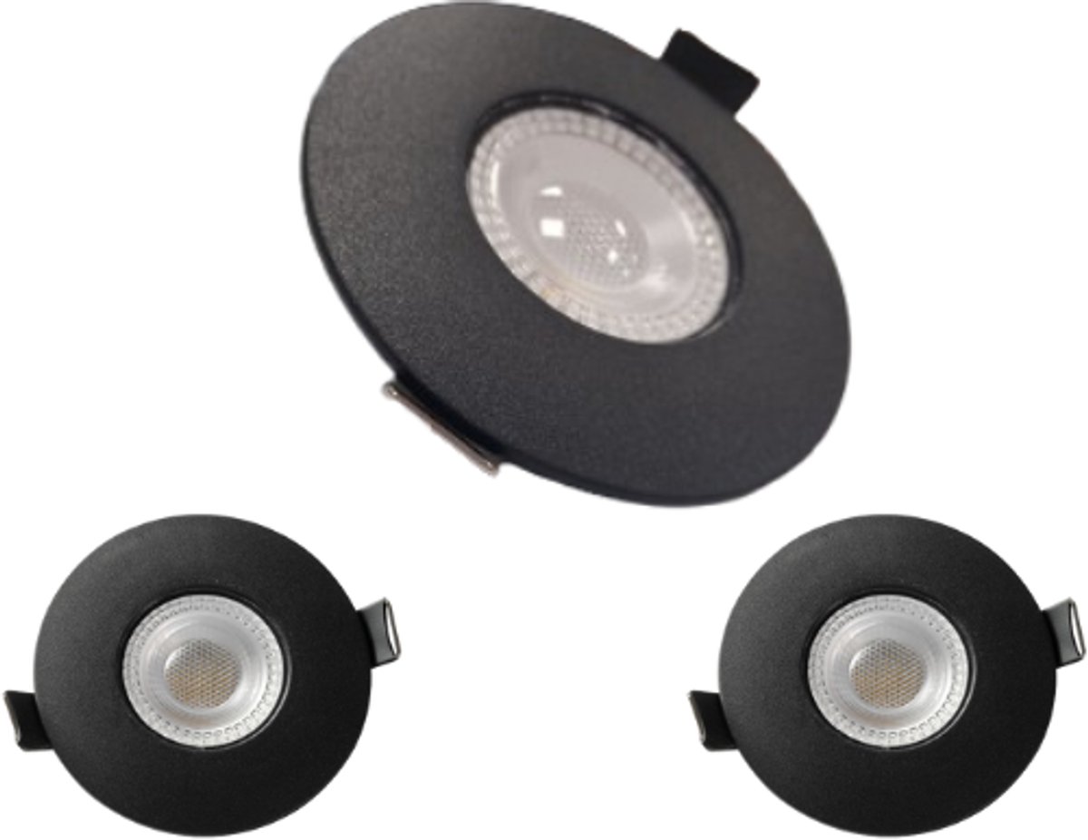 McShine - Set van 3 - LED Inbouwspot IP65 - Badkamerspot - Spatwaterdicht - 4,9W - 3000K - Ø88 mm - Zwart
