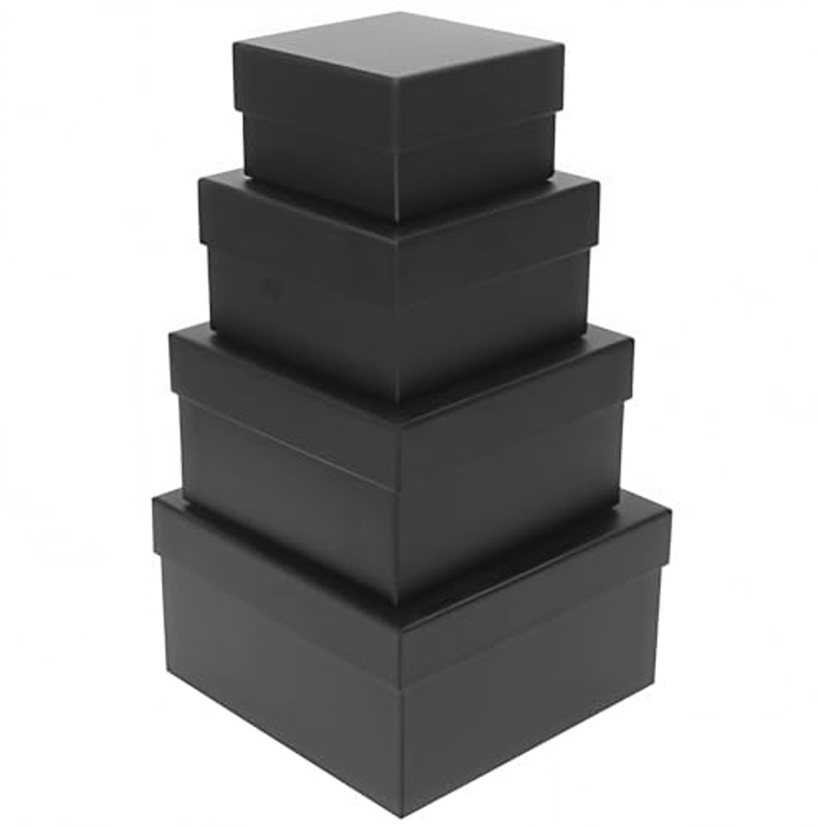Grote Nestdozen met Deksels - Set van 4 Gift Boxes in Diverse Maten (9,4 cm - 16,3 cm) - Zwarte Geschenkdozen voor Verjaardag, Bruiloft en Kerstfeest