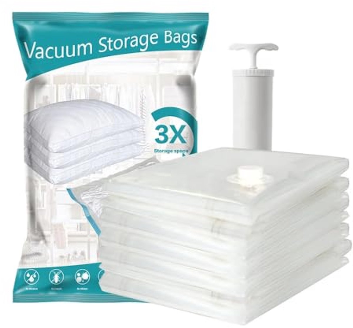 Set met vacuümzakken voor kleding met handpomp - 5 stuks