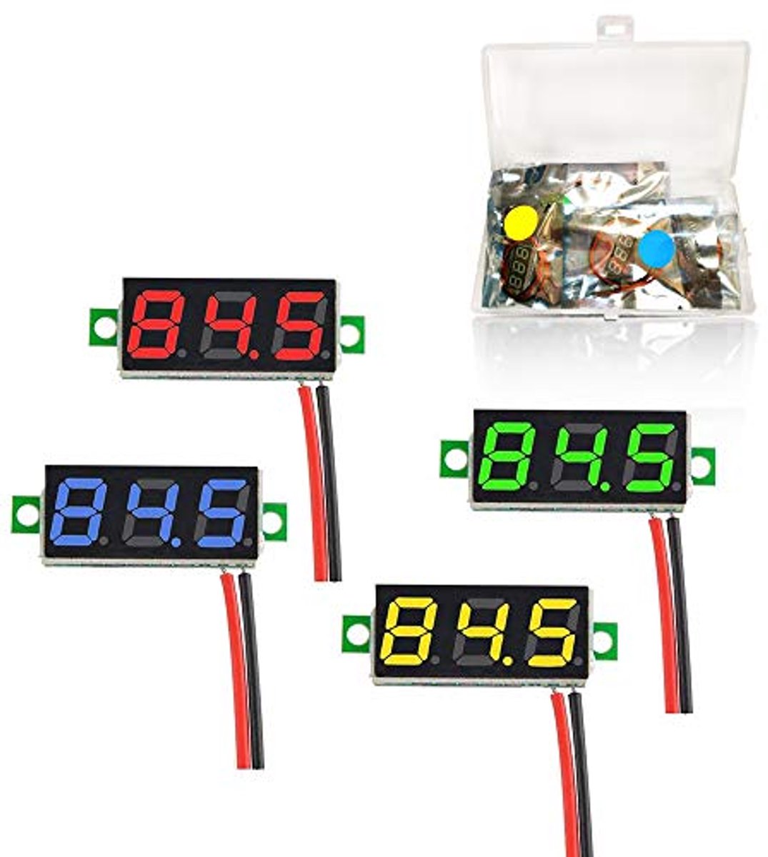 Mini Digitale LED Voltmeter 2-Draads 4-delig - DC 2.4V tot 30V Display met Bescherming