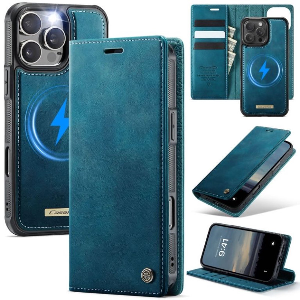 Luxe 2-in-1 Magnetische Afneembare Portemonneehoes + Backcover voor iPhone 16 Pro Max _ Blauw