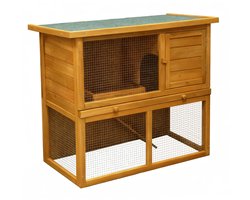 Konijnenhok met ren - hok voor konijn cavia knaagdieren - kooi voor dieren - dierenverblijf - geschikt voor binnen en buiten