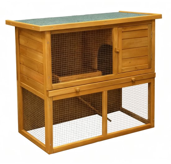 Konijnenhok met ren - hok voor konijn cavia knaagdieren - kooi voor dieren - dierenverblijf - geschikt voor binnen en buiten