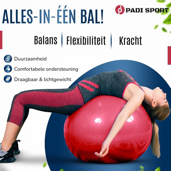 Padisport - Yoga bal - 45 cm - zwangerschapsbal - yoga bal inclusief pomp - fitnessbal - pilates bal - yoga bal rood - yoga bal 45 cm - yoga - fitness - rood van Padisport — afbeelding 3