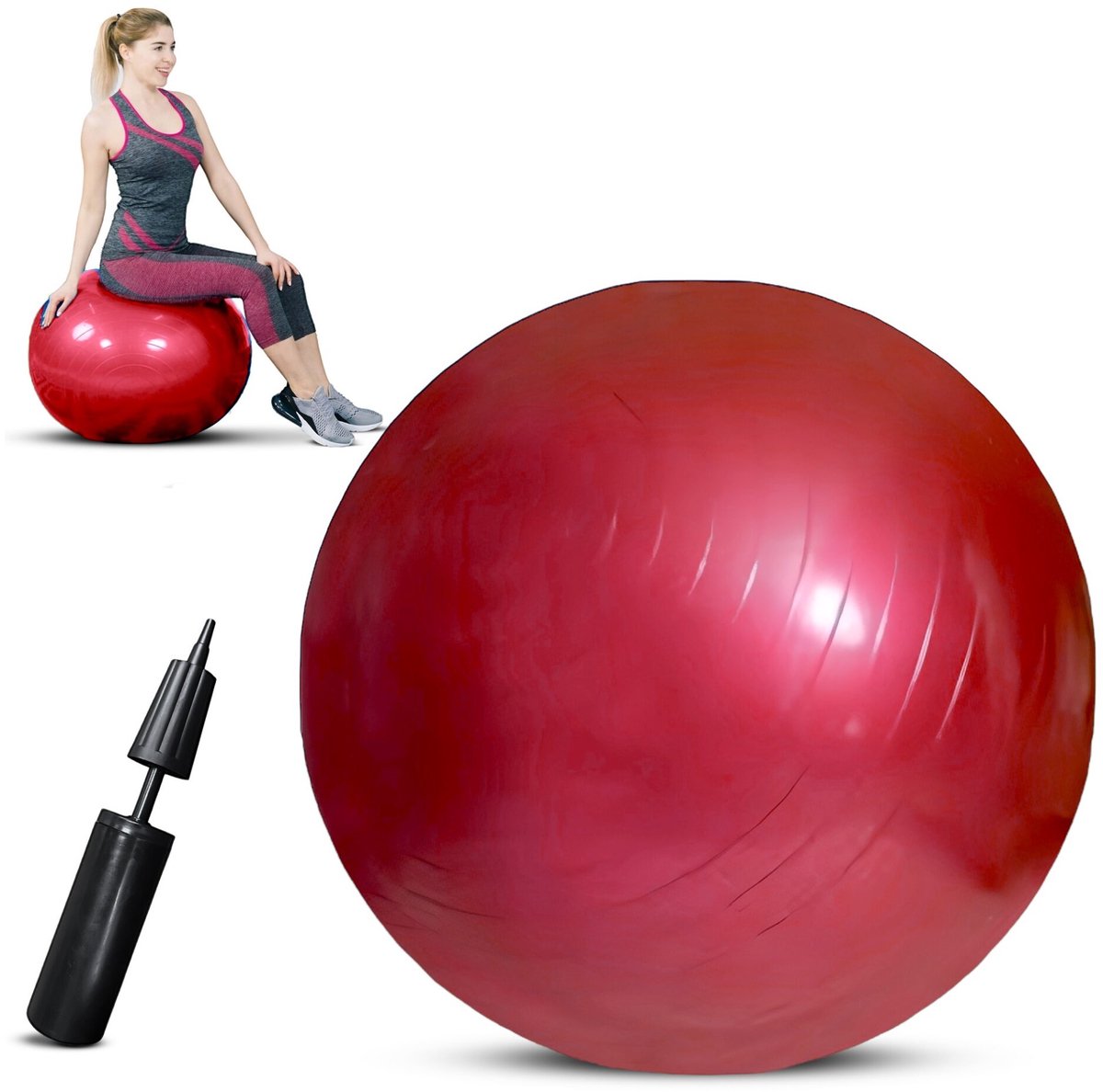 Padisport - Yoga bal - 85 cm - zwangerschapsbal - yoga bal inclusief pomp - fitnessbal - pilates bal - yoga bal rood - yoga bal 85 cm - yoga - fitness - rood