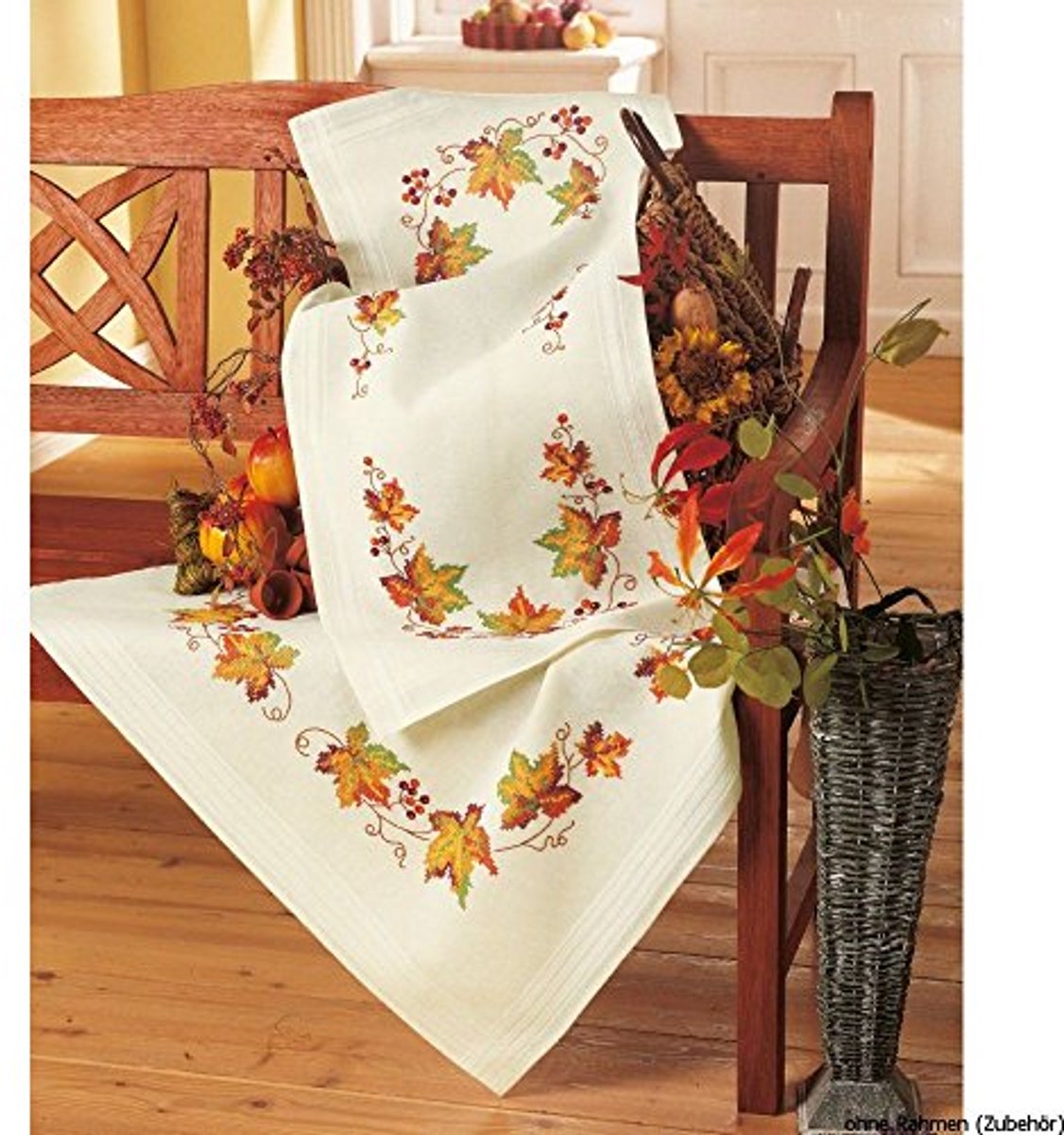 Herfst borduurpakket tafelkleed met kruissteek, 80 x 80 cm, multicolour