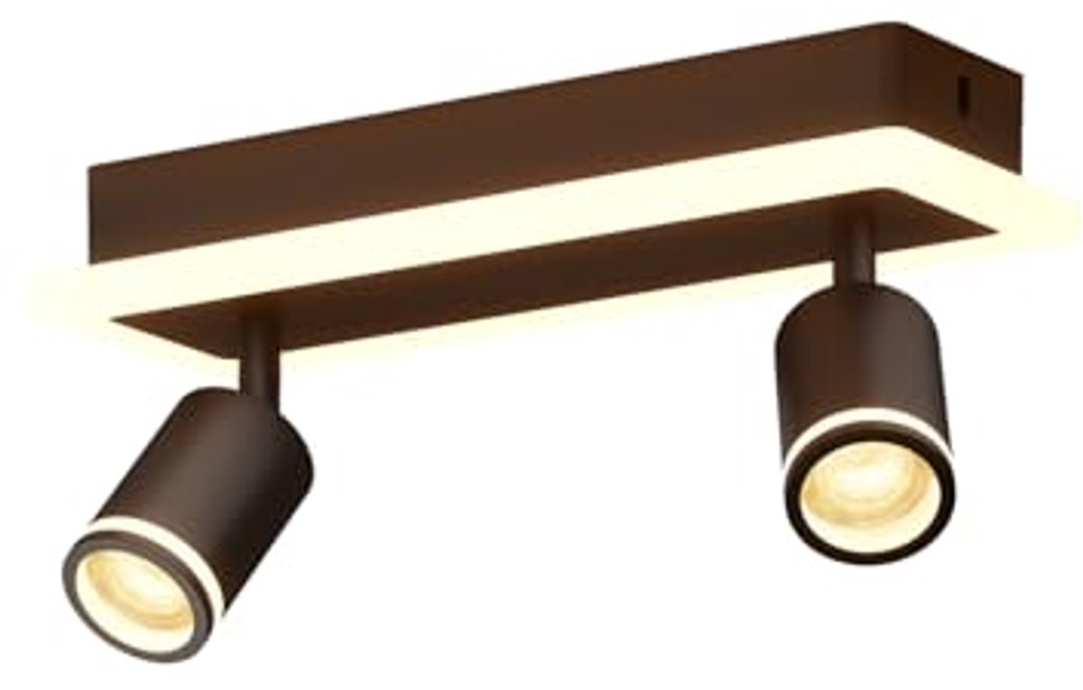 Led-plafondlamp met 2 spots, zwart, GU10, rechthoekige basis, ideaal voor woonkamer