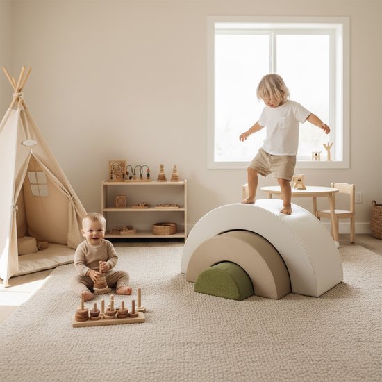 Sunny Seli Regenboog Foam Blokken - Zachte Klim- Stapel- en Speelblokken - Beige, Bruin en Groen - Softplay Foamblokken - Montessori Speelgoed - 3-delig - Vanaf 12 maanden - Veilig Spelen en Leren van Merkloos — afbeelding 2